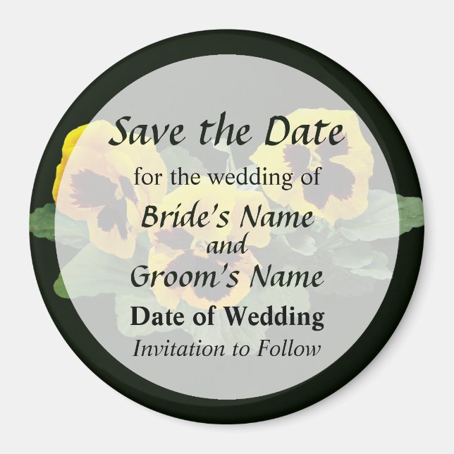 Three Yellow Pansies Save the Date Magnet (Front)