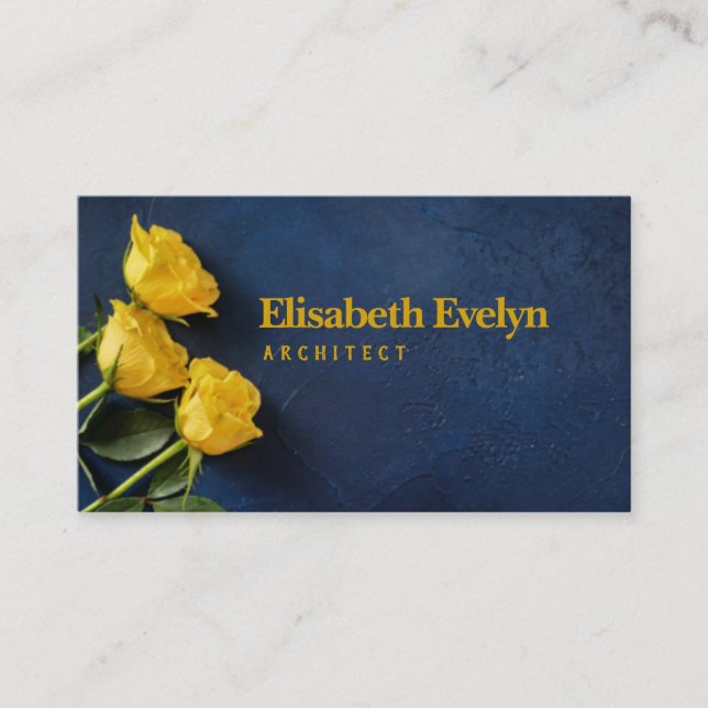 Three yellow roses on dark blue background business card (Front)