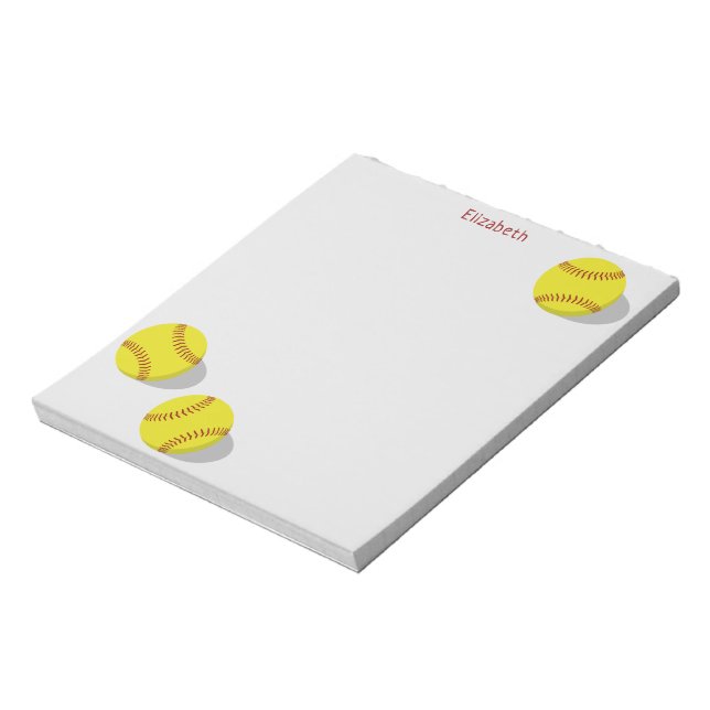 three yellow softballs girls personalised sports notepad (Rotated)