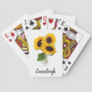 Three Yellow Sunflowers White Custom Playing Cards