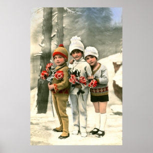 Three young French children vintage Poster