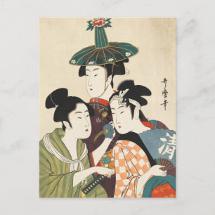 Three young men or women, Utamaro Postcard