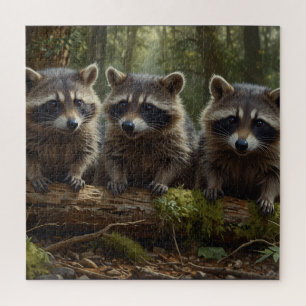 Three Young Raccoons in a Forest Jigsaw Puzzle