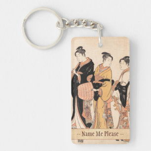 Three Young Women Masquerading as Komuso Key Ring