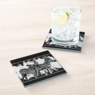 Three Zebras Painting Glass Coaster