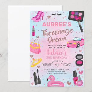 Threenage Dream girl 3rd third birthday invitation