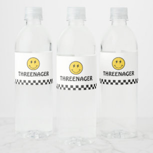 Threenager Retro Boy 3rd Birthday Party  Water Bottle Label