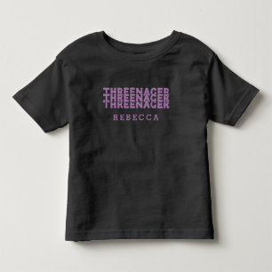 Threenager Retro Lettering Name Lilac Toddler T-Shirt
