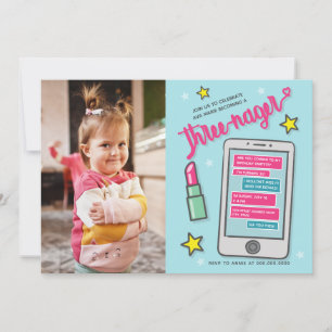 Threenager Third Birthday Photo Turning 3  Invitation