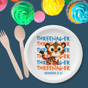 Threenager Tiger Boy 3rd Birthday Party Paper Plate