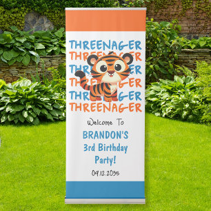 Threenager Tiger Boy 3rd Birthday Party Welcome Retractable Banner