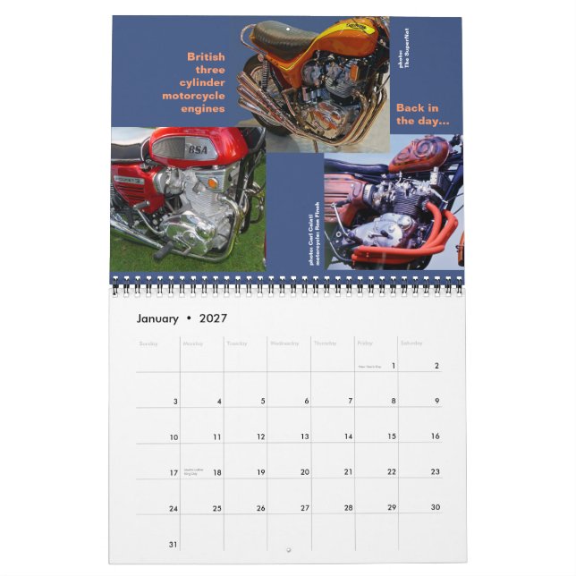 Three's Engine Calendar 2014 mid size (Jan 2027)