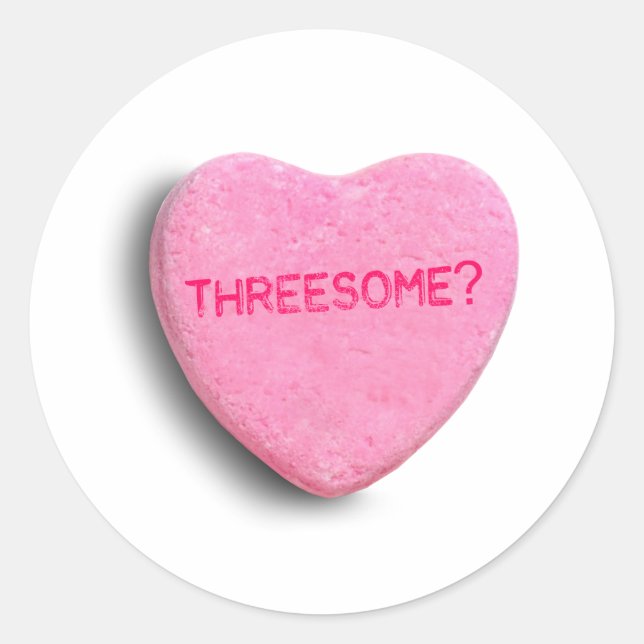 Threesome Candy Heart Classic Round Sticker (Front)