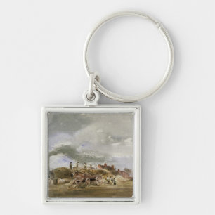 Threshing Corn (pencil & w/c on paper) Key Ring
