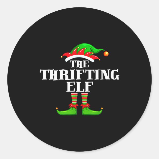 Thrifting Elf Matching Family Group Christmas Part Classic Round Sticker (Front)