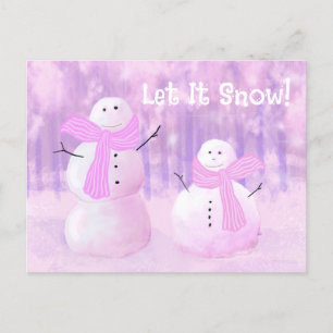 Thrifty Personalised Pink Snowman  Holiday Postcard