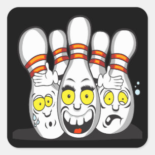 Thrilled Bowling Pins, Black Square Sticker