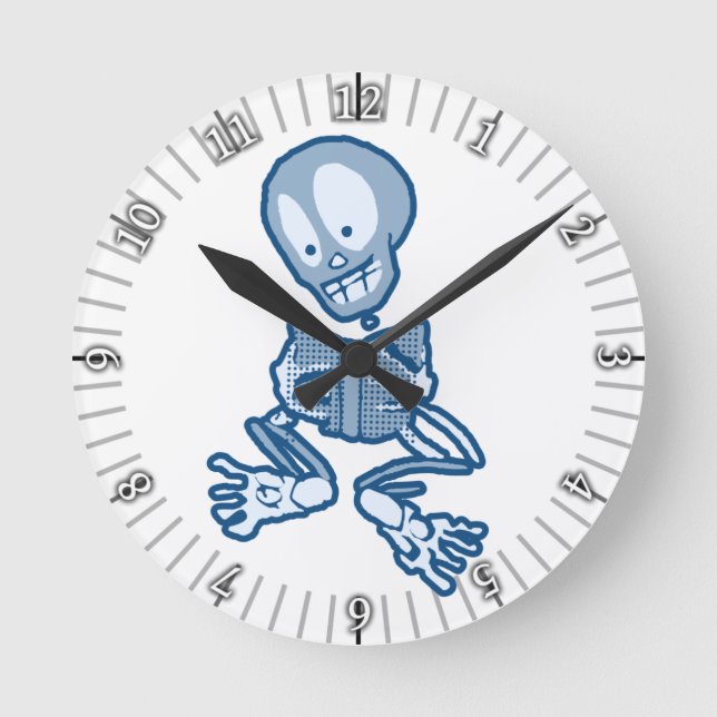 Thrilled Theona Skeleton with Book Round Clock (Front)