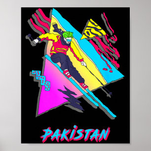 Thrilling colourful skiing pakistan graphic skier poster
