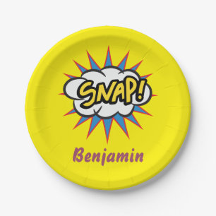 Thrilling Comic book snap yellow Paper Plate