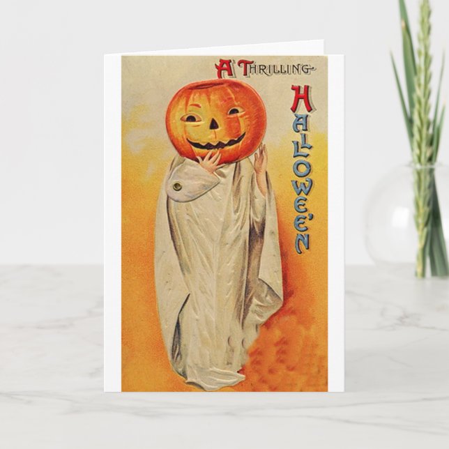 Thrilling Halloween Pumpkin Costume Card (Front)