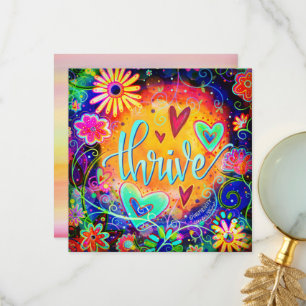 Thrive Pretty Colourful Fun Floral Inspirational. Thank You Card