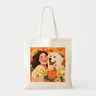Thriving Woman & Rescue Dog Floral Portrait Tote Bag