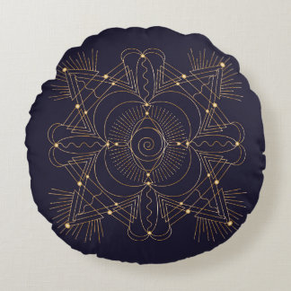 Throat Chakra Shadow Mandala Round Pillow