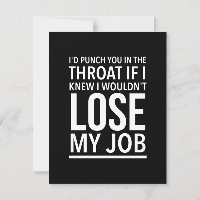 Throat punch funny employee quotes white thank you card (Front)