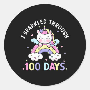 Through 100 Days Girls Unicorn 100th Day Of School Classic Round Sticker