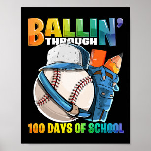 Through 100 Days Of School Baseball Kindergarten B Poster