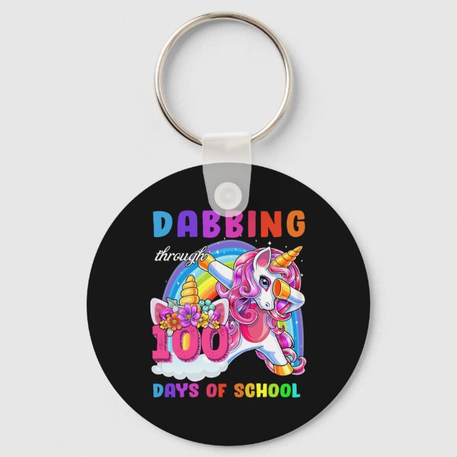 Through 100 Days Of School Dabbing Unicorn Gift  Key Ring (Front)