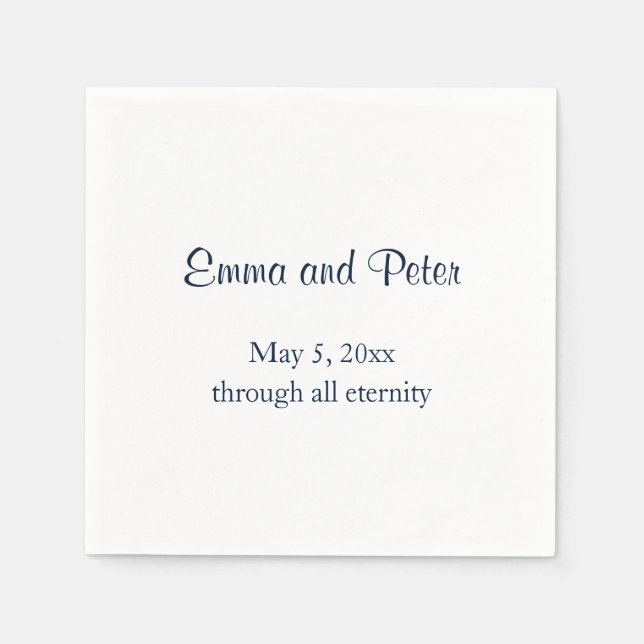"Through All Eternity" Navy Text Names and Date Napkin (Front)