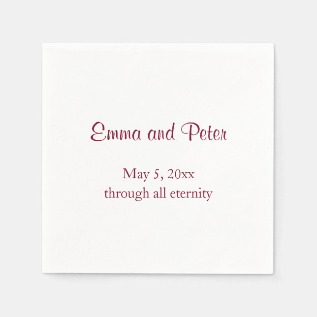 "Through All Eternity" Red Text Names and Date Napkin (Front)