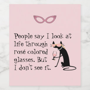 Through Rosé Coloured Glasses, Wine Pun Cat Wine Label