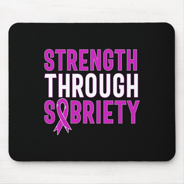 Through Sobriety End Addiction Purple Ribbon  Mouse Mat (Front)