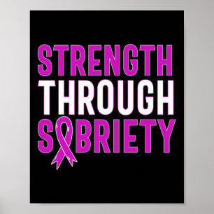 Through Sobriety End Addiction Purple Ribbon Poster