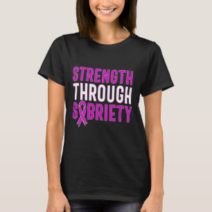 Through Sobriety End Addiction Purple Ribbon T-Shirt