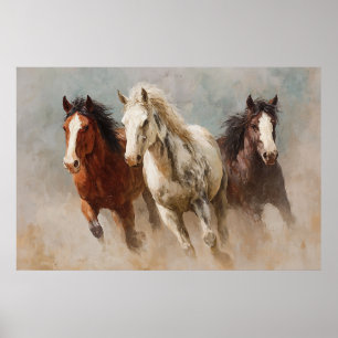 Through the Dust Galloping Horses Art Poster