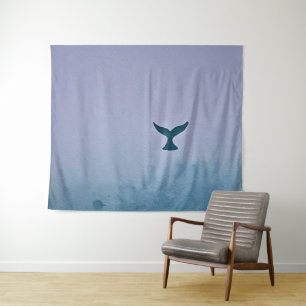 Through The Mist Whale Tail Art Tapestry