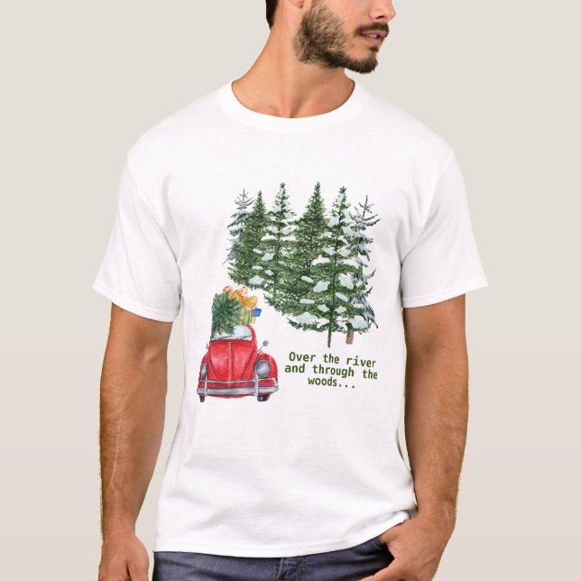Through the Woods Red Car Holiday T-Shirt (Front)