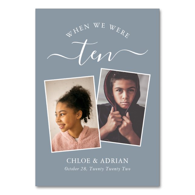 Through the Years Couple Photo Wedding Modern Table Number (Front)