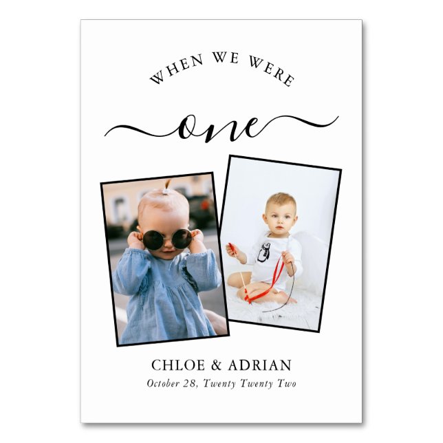 Through the Years Couple Photo Wedding Modern Table Number (Front)