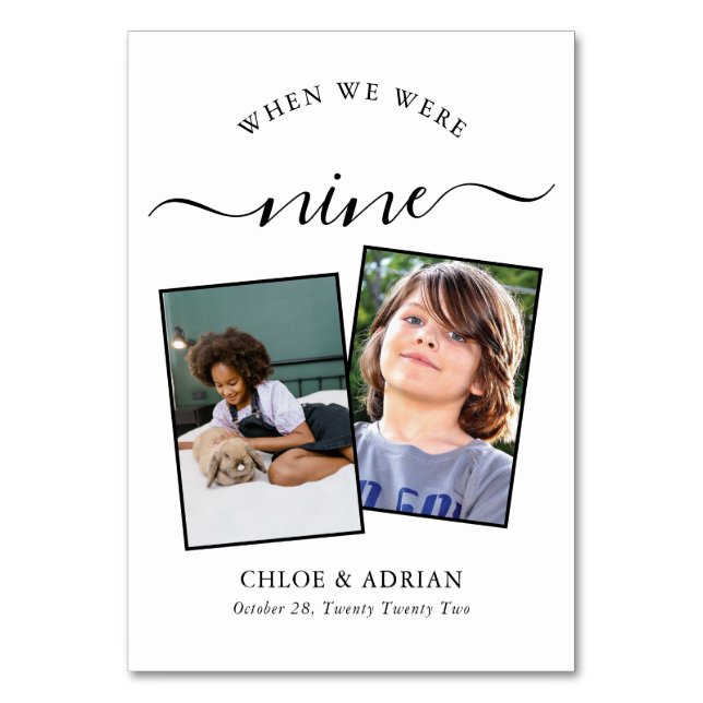 Through the Years Couple Photo Wedding Modern Table Number (Front)