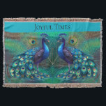 Throw Blanket<br><div class="desc">Blue Throw with peacocks. Proud feathery  friends make  a statement.  Blue and green bight and bold. Add a splash of colour to your decor. Personalise with any message.</div>