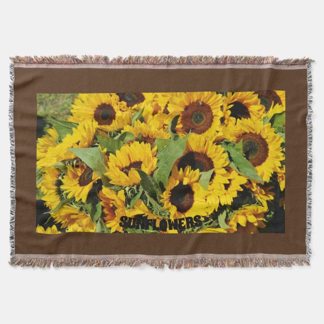 Throw Blanket All Season Fringed Yellow Sunflowers (Front)