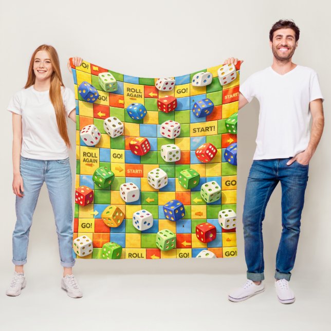 Throw blanket, colourful board game dice pattern d fleece blanket (In Situ)
