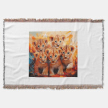 Throw Blanket - Five Lion Cubs Artwork