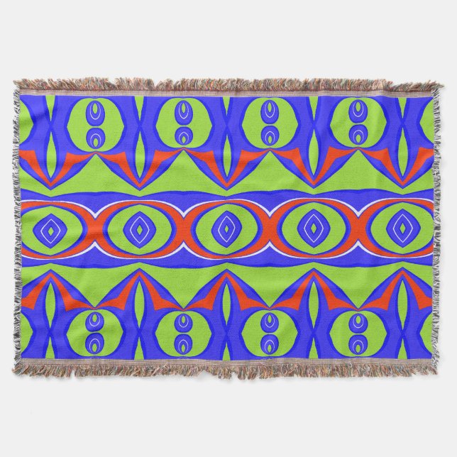 Throw Blanket Modern green red blue fabric pattern (Front)