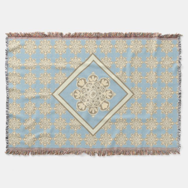  Throw blanket with medallions on sky blue (Front)